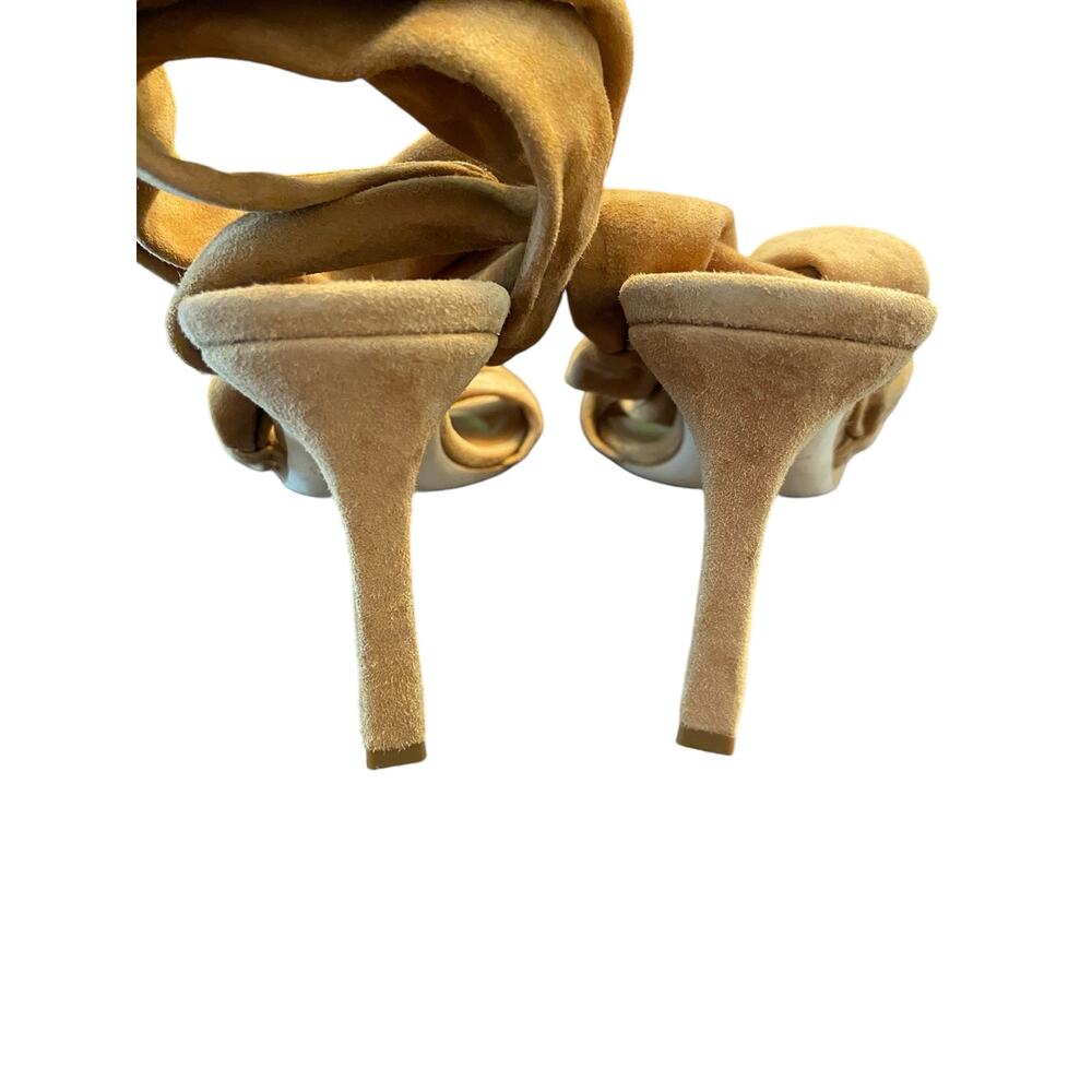 Staud Rellie Heel Sandal Wrap Ankle Strap Suede Leather Open Toe Cashew 8.5/38.5 - Picture 9 of 14